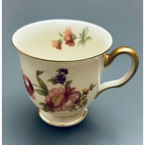 Vintage Demitasse Cup Continental Ivory Germany Pink Roses Gold Trim Off-white